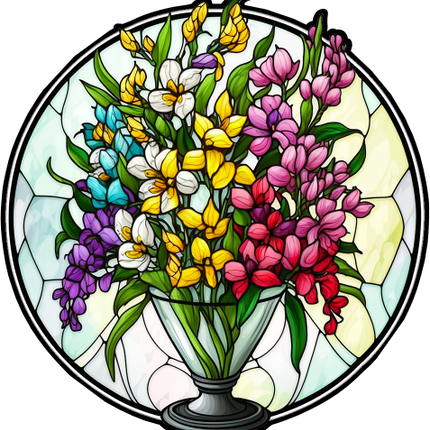 (150-06-2G) Stained Glass Flower Bouquet