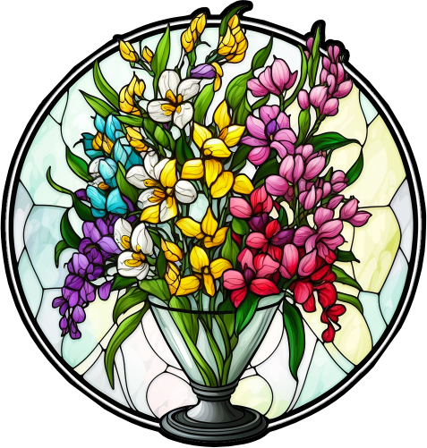 (150-06-2G) Stained Glass Flower Bouquet