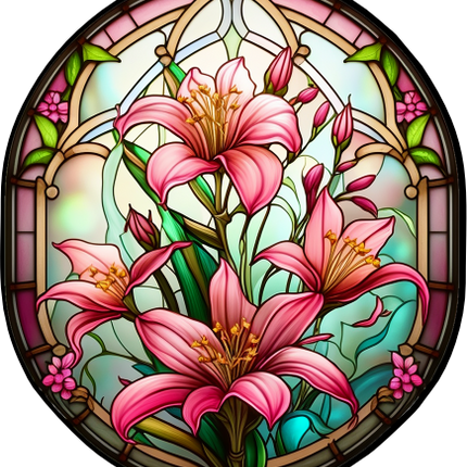 (150-06-1H) Stained Glass Flower Lillies