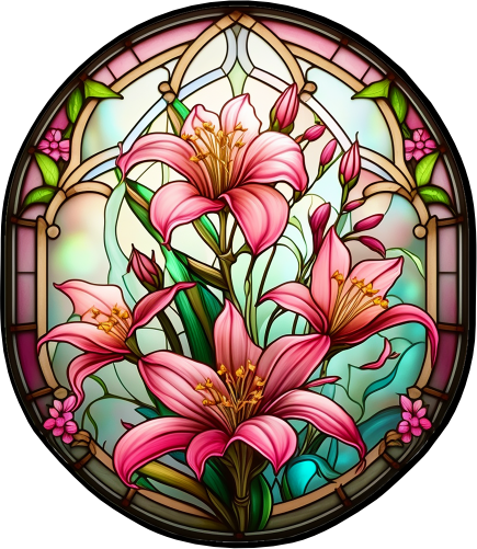(150-06-1H) Stained Glass Flower Lillies