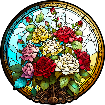 (150-06-2H) Stained Glass Flower Roses