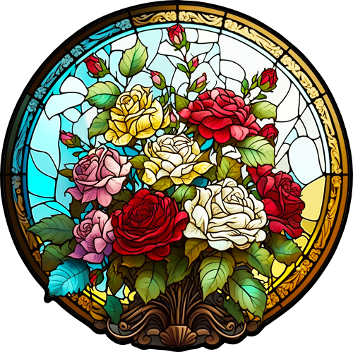(150-06-2H) Stained Glass Flower Roses