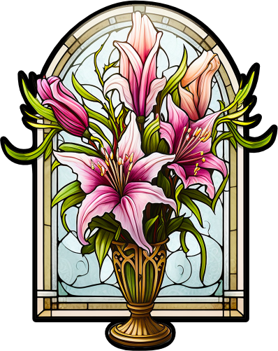 (150-06-1I) Stained Glass Flower Lillies