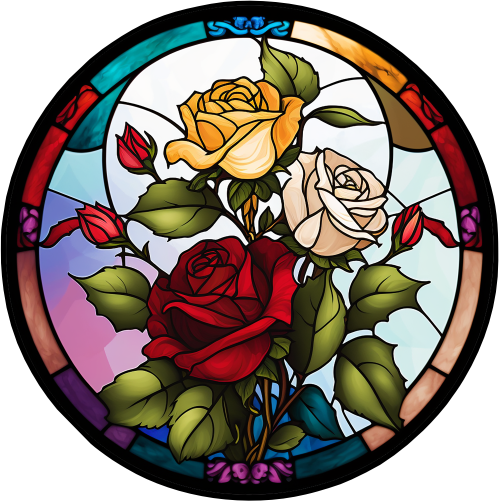 (150-06-2J) Stained Glass Flower Roses