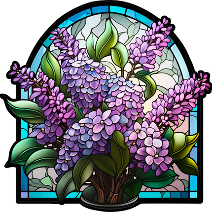 (150-06-2K) Stained Glass Flower Lilacs