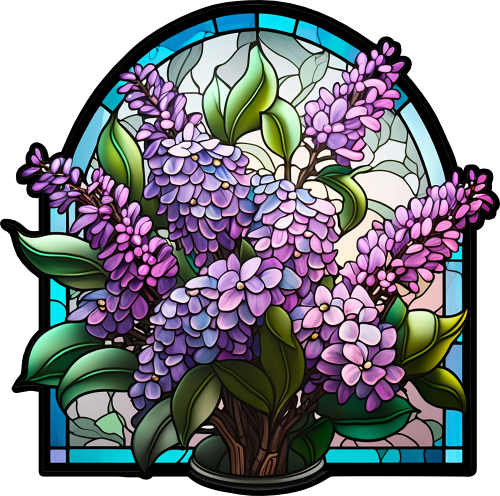 (150-06-2K) Stained Glass Flower Lilacs