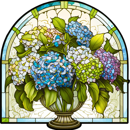 (150-06-2L) Stained Glass Flower Hydrangea