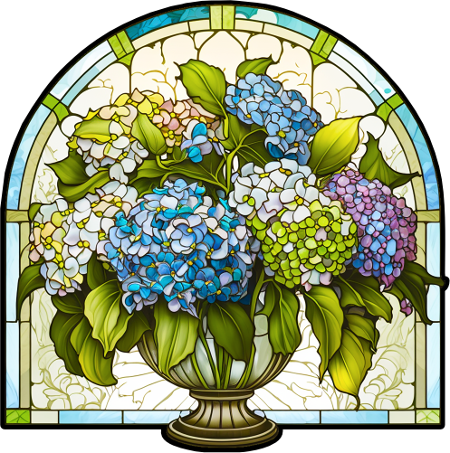 (150-06-2L) Stained Glass Flower Hydrangea