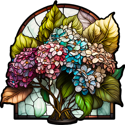 (150-06-2M) Stained Glass Flower Hydrangeas