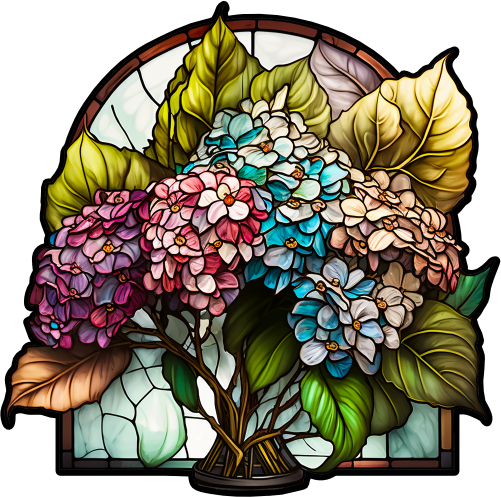 (150-06-2M) Stained Glass Flower Hydrangeas