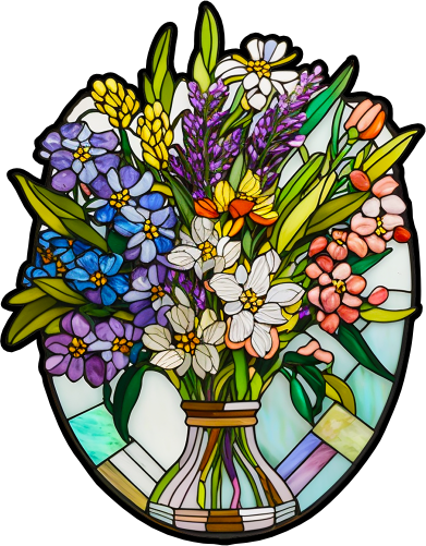 (150-06-2N) Stained Glass Flower Bouquet