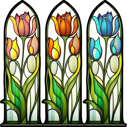 (150-06-1N) Stained Glass Flower Tulips