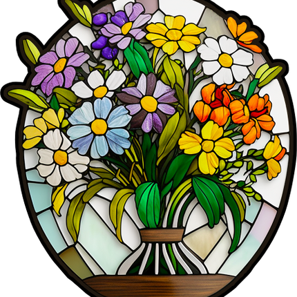(150-06-2P) Stained Glass Flower Bouquet