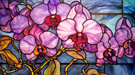 (150-06-2Q) Stained Glass Flower Orchids
