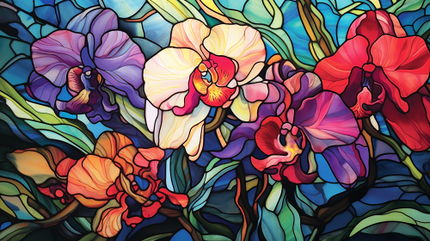 (150-06-2Q) Stained Glass Flower Orchids