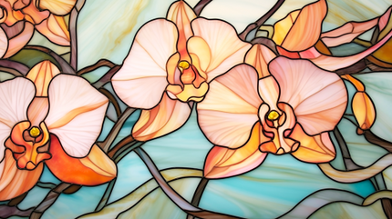 (150-06-2Q) Stained Glass Flower Orchids