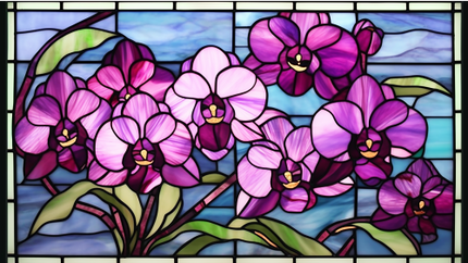 (150-06-2Q) Stained Glass Flower Orchids