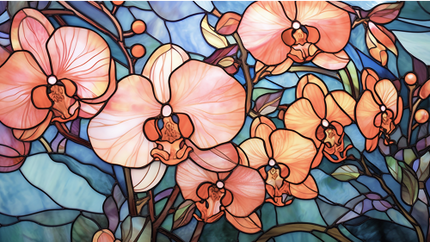 (150-06-2Q) Stained Glass Flower Orchids