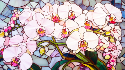 (150-06-2Q) Stained Glass Flower Orchids
