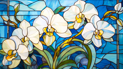 (150-06-2Q) Stained Glass Flower Orchids