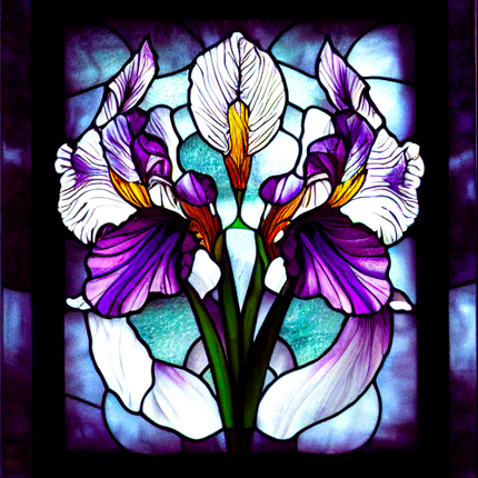 (150-06-1V) Stained Glass Flower Iris