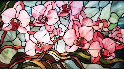 (150-06-2Q) Stained Glass Flower Orchids