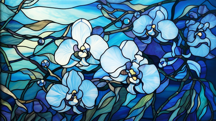 (150-06-2Q) Stained Glass Flower Orchids