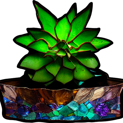 (s150-07-1H) Stained Glass Succulents Cactus