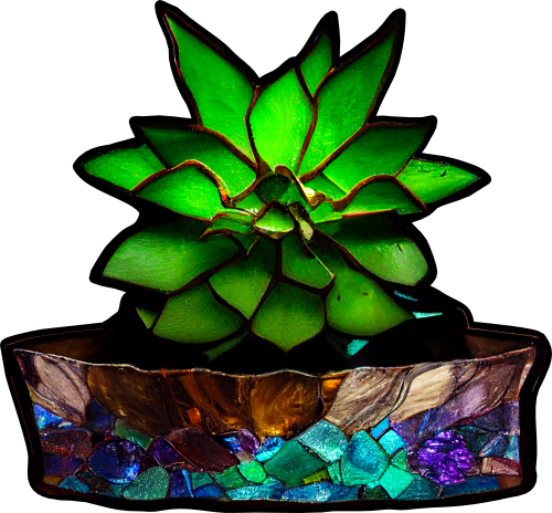 (s150-07-1H) Stained Glass Succulents Cactus