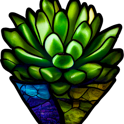 (s150-07-1K) Stained Glass Succulents Cactus