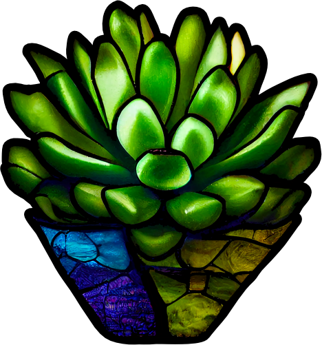 (s150-07-1K) Stained Glass Succulents Cactus