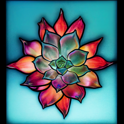 (s150-07-1L) Stained Glass Succulents Cactus