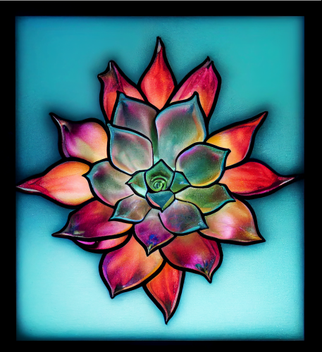 (s150-07-1L) Stained Glass Succulents Cactus