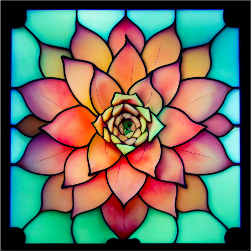 (s150-07-1N) Stained Glass Succulents Cactus