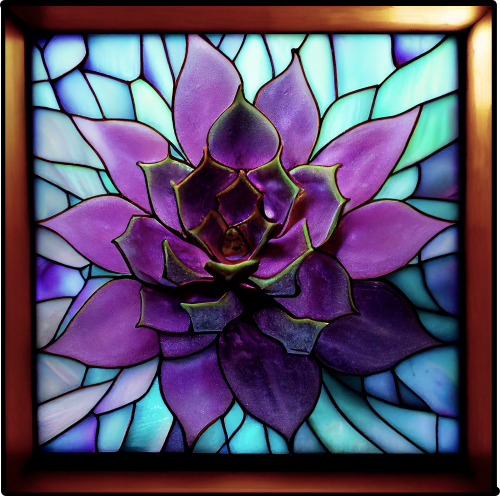 (s150-07-1O) Stained Glass Succulents Cactus