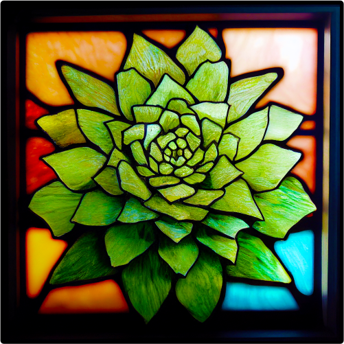(s150-07-1Q) Stained Glass Succulents Cactus