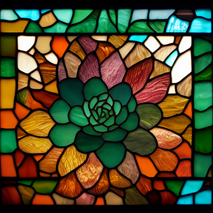 (s150-07-1R) Stained Glass Succulents Cactus