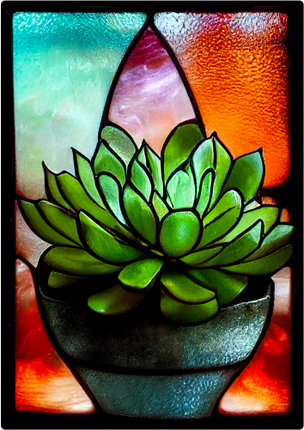 (s150-07-1S) Stained Glass Succulents Cactus