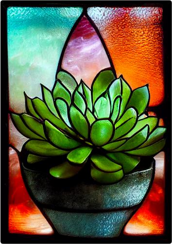 (s150-07-1S) Stained Glass Succulents Cactus