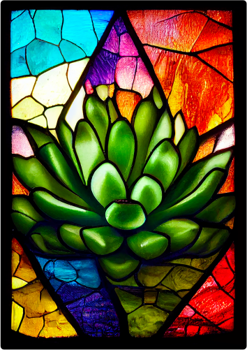 (s150-07-1T) Stained Glass Succulents Cactus