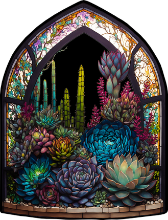 (s150-07-1U) Stained Glass Succulents Cactus