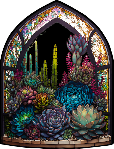 (s150-07-1U) Stained Glass Succulents Cactus