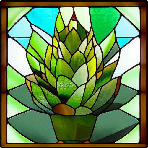 (s150-07-1V) Stained Glass Succulents Cactus