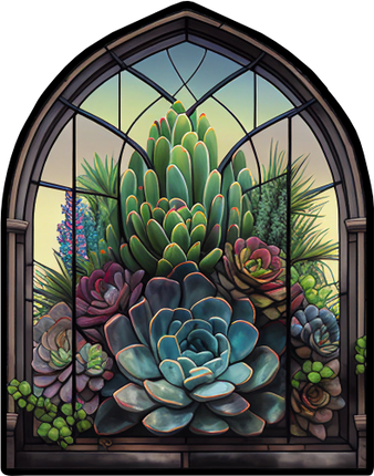 (s150-07-1W) Stained Glass Succulents Cactus