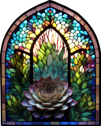 (s150-07-1X) Stained Glass Succulents Cactus