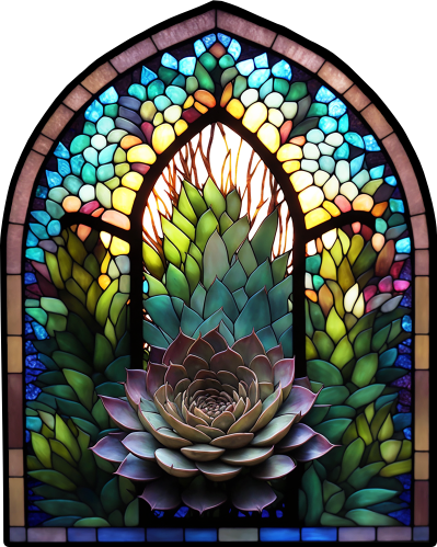 (s150-07-1X) Stained Glass Succulents Cactus