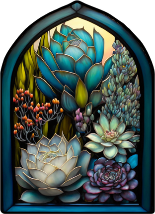 (s150-07-1Y) Stained Glass Succulents Cactus