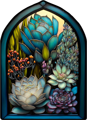 (s150-07-1Y) Stained Glass Succulents Cactus