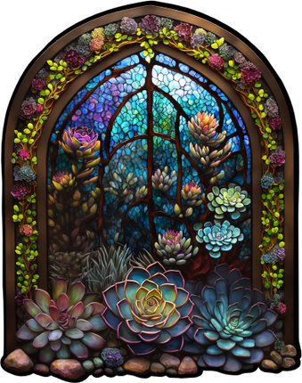 (s150-07-1Z) Stained Glass Succulents Cactus