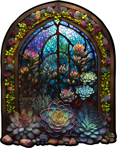 (s150-07-1Z) Stained Glass Succulents Cactus